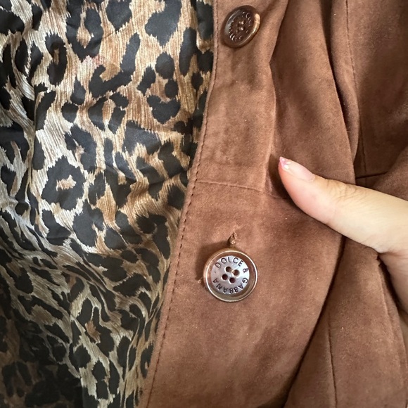 Dolce & Gabbana VTG Brown Leather Suede Leopard Print Trench Jacket Coat Blazer - Picture 14 of 14